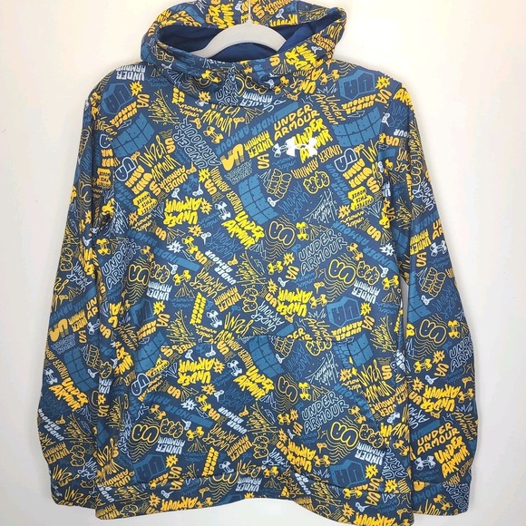 Under Armour Other - Under Armour Hoodie Youth XL Loose Blue Yellow Graphic Pullover EUC